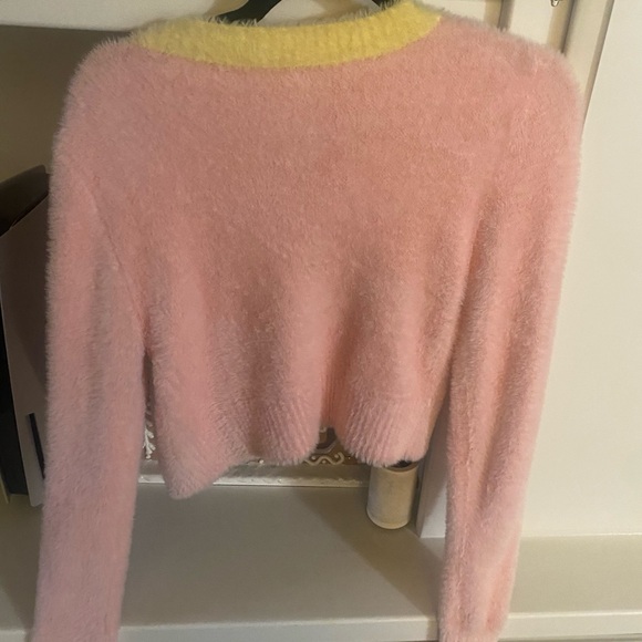 For Love and Lemons Sheila Fuzzy Pink and Yellow Button-Up Crop Cardigan size S - Picture 4 of 4
